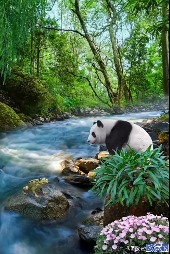 浓密的森林小溪在流淌水，听着水声仿佛能感受到大自然的宁静与美好